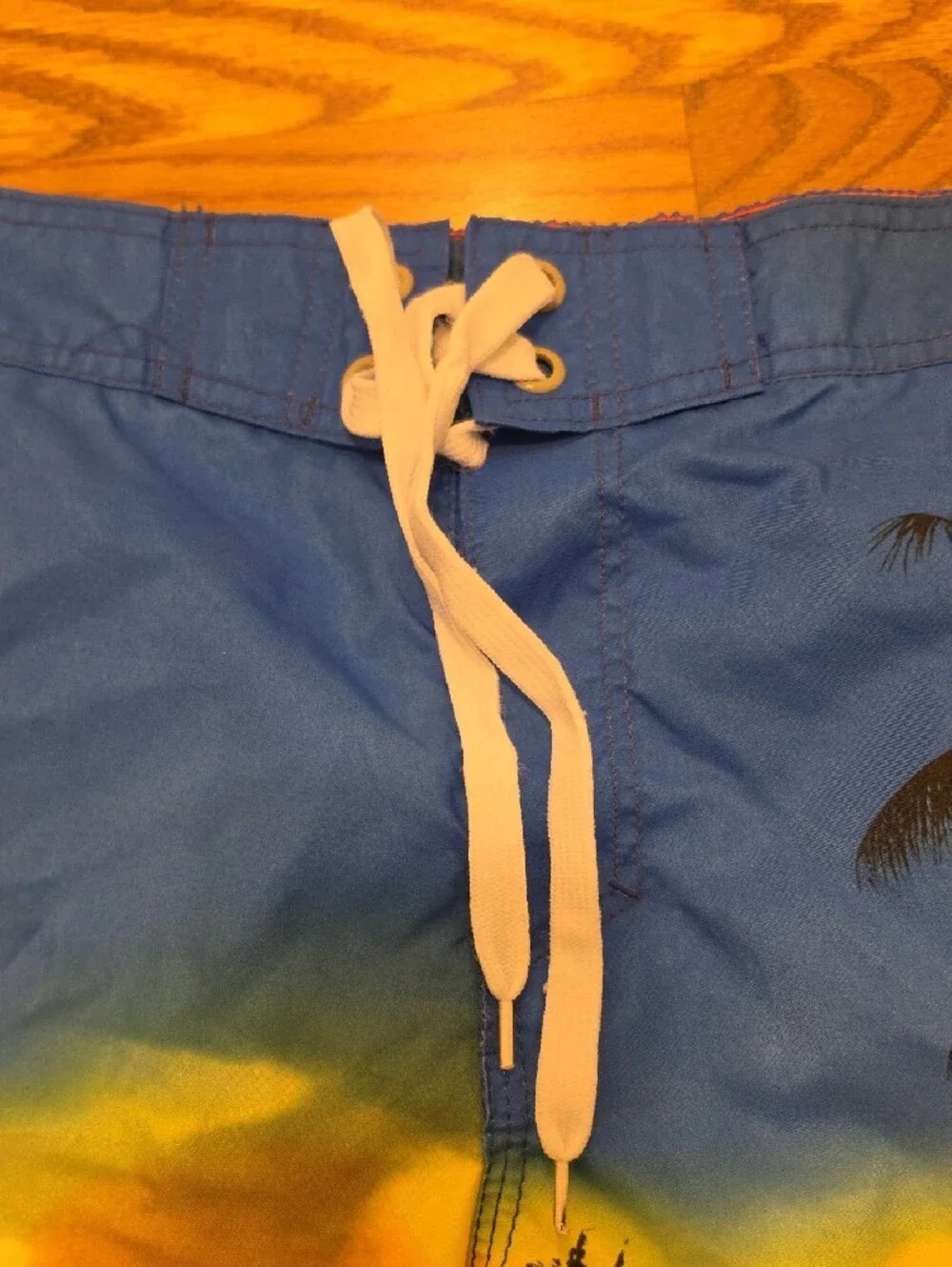 Corona Men’s Blue Orange Yellow Palm Sunset Swim Shorts